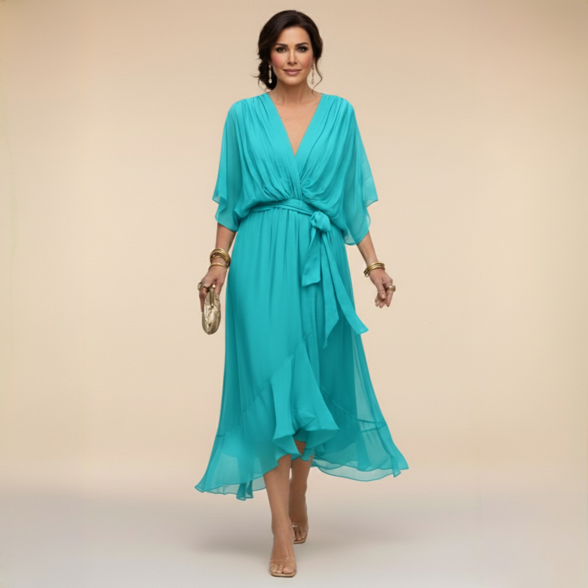 Monica | Abito in chiffon con scollatura a V
