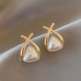 Orecchini Vintage Triangolari a Croce con Perle