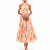 Aurora | Abito a collo halter con stampa acquerello