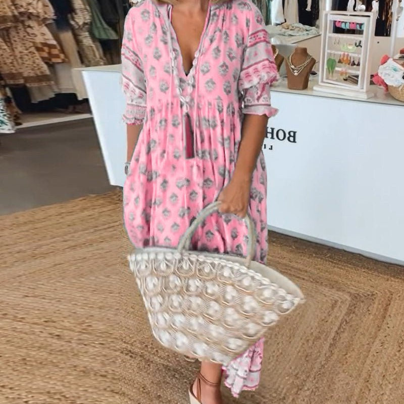MANA | ABITO MIDI FLOREALE CHIC CON COLLO A V