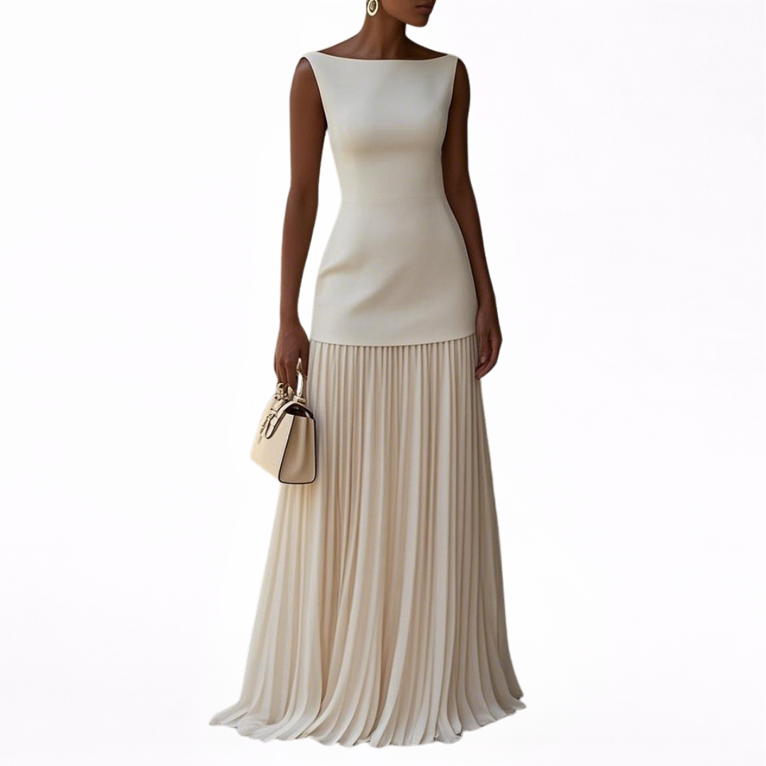 Celeste | Abito maxi plissettato