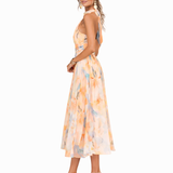 Aurora | Abito a collo halter con stampa acquerello