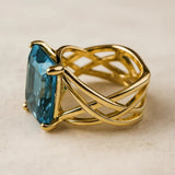 Anello in Zirconia Blu Rosa Antico