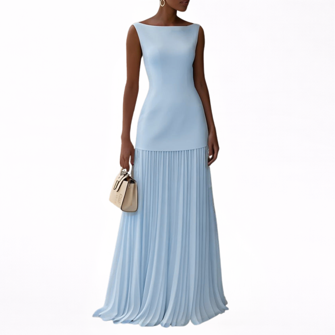 Celeste | Abito maxi plissettato