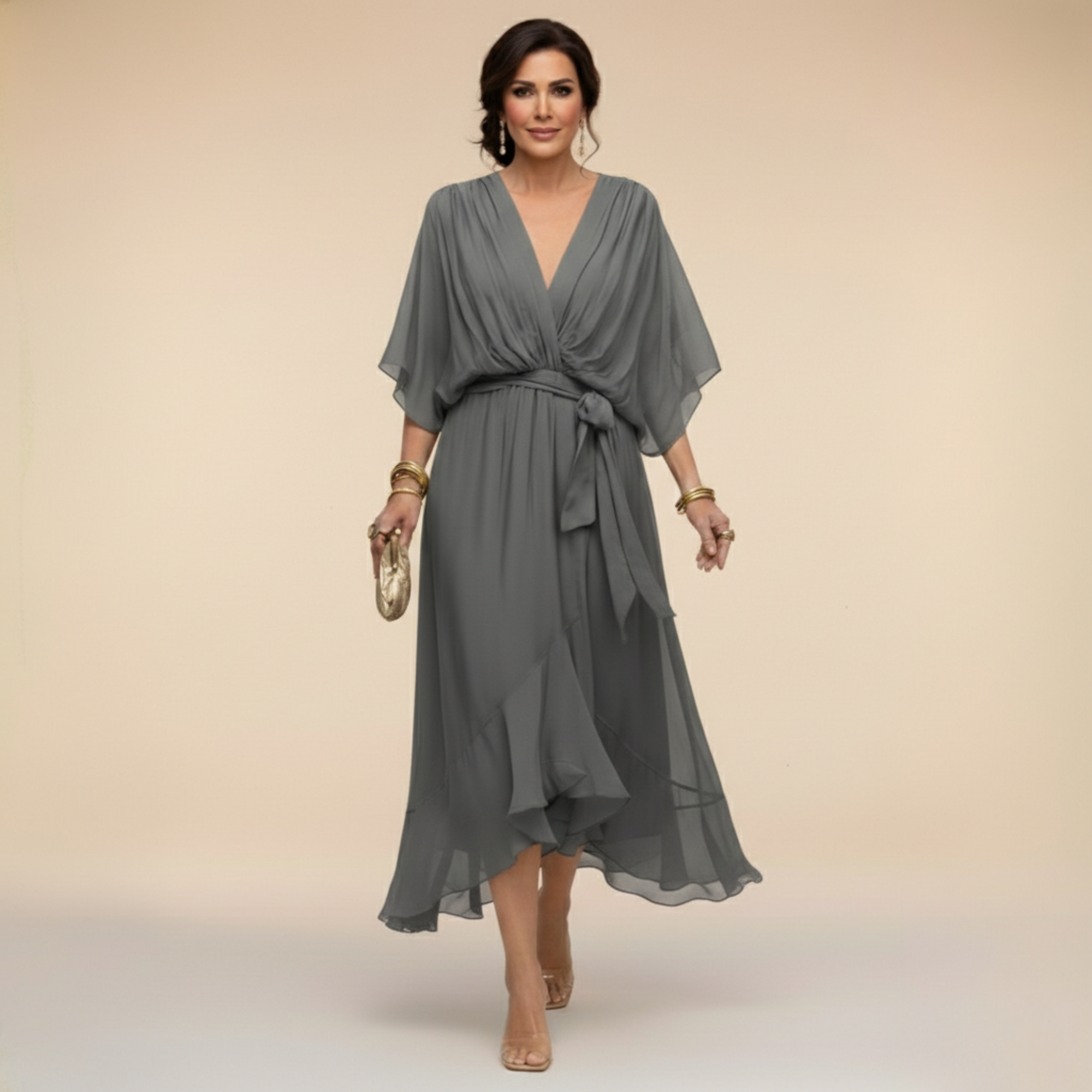 Monica | Abito in chiffon con scollatura a V