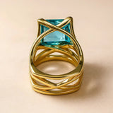 Anello in Zirconia Blu Rosa Antico
