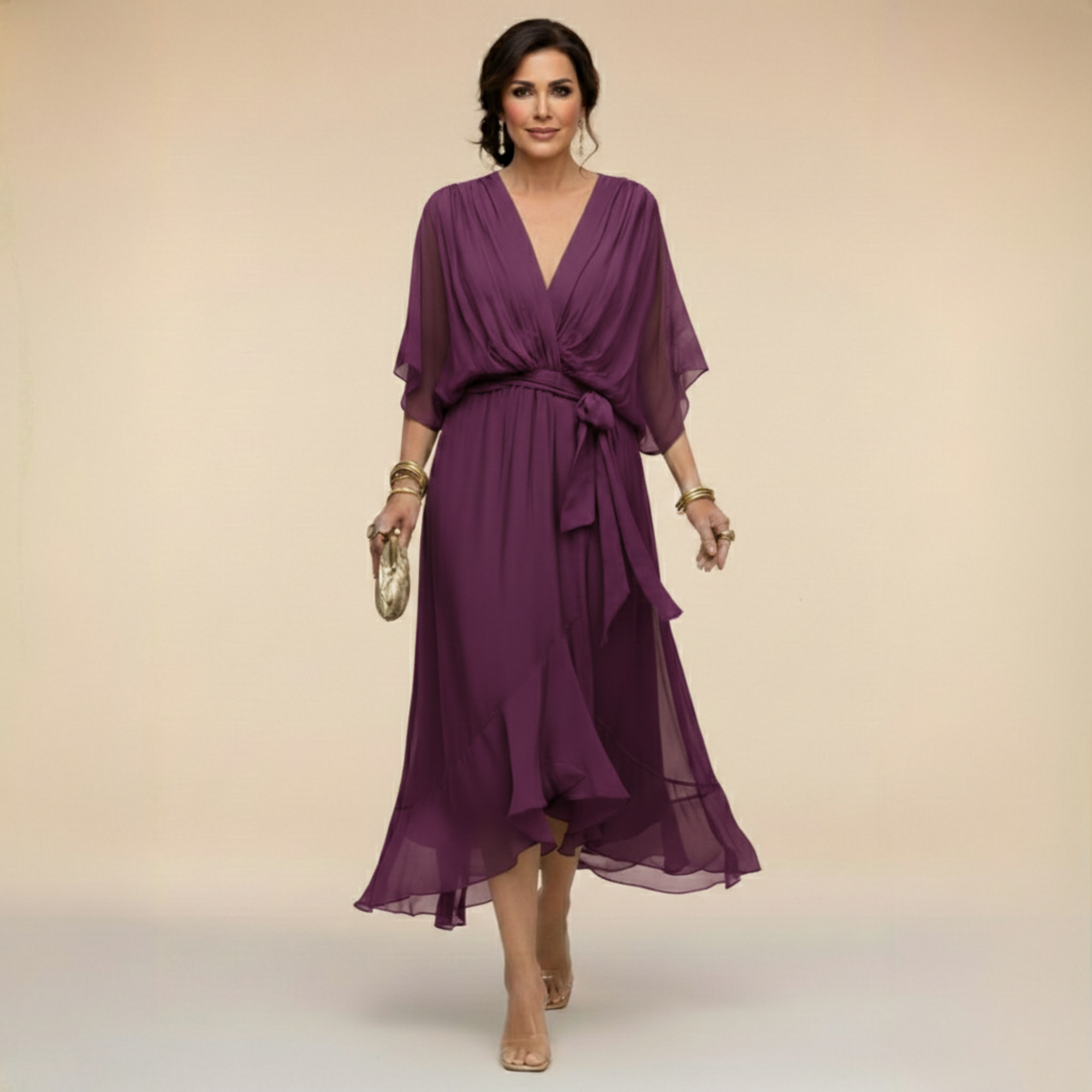 Monica | Abito in chiffon con scollatura a V