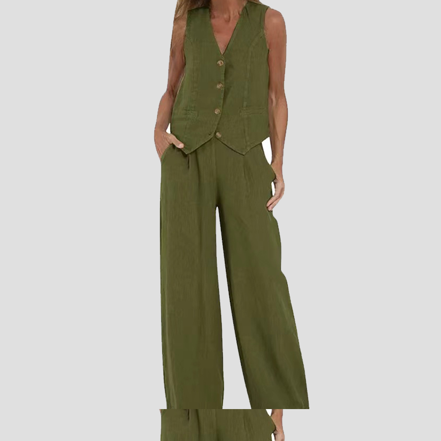 Aira - Completo Gilet Bottone & Pantalone Largo