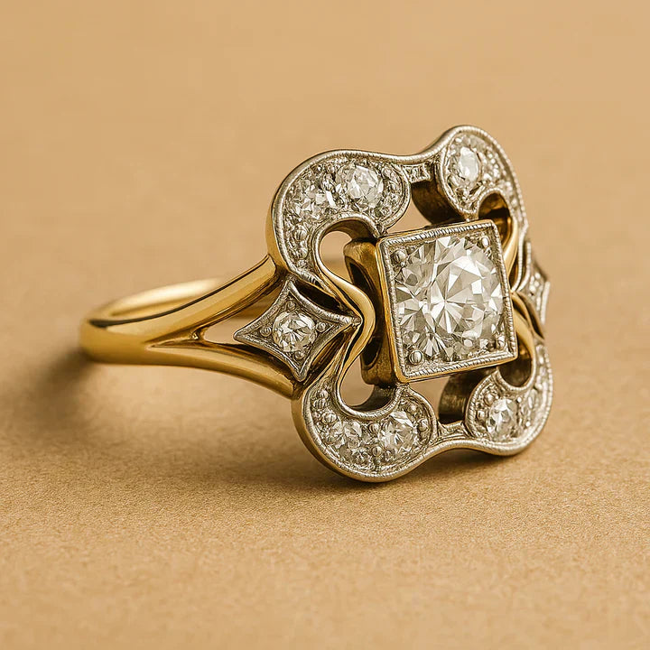 Anello d'Oro Vintage in Zirconia