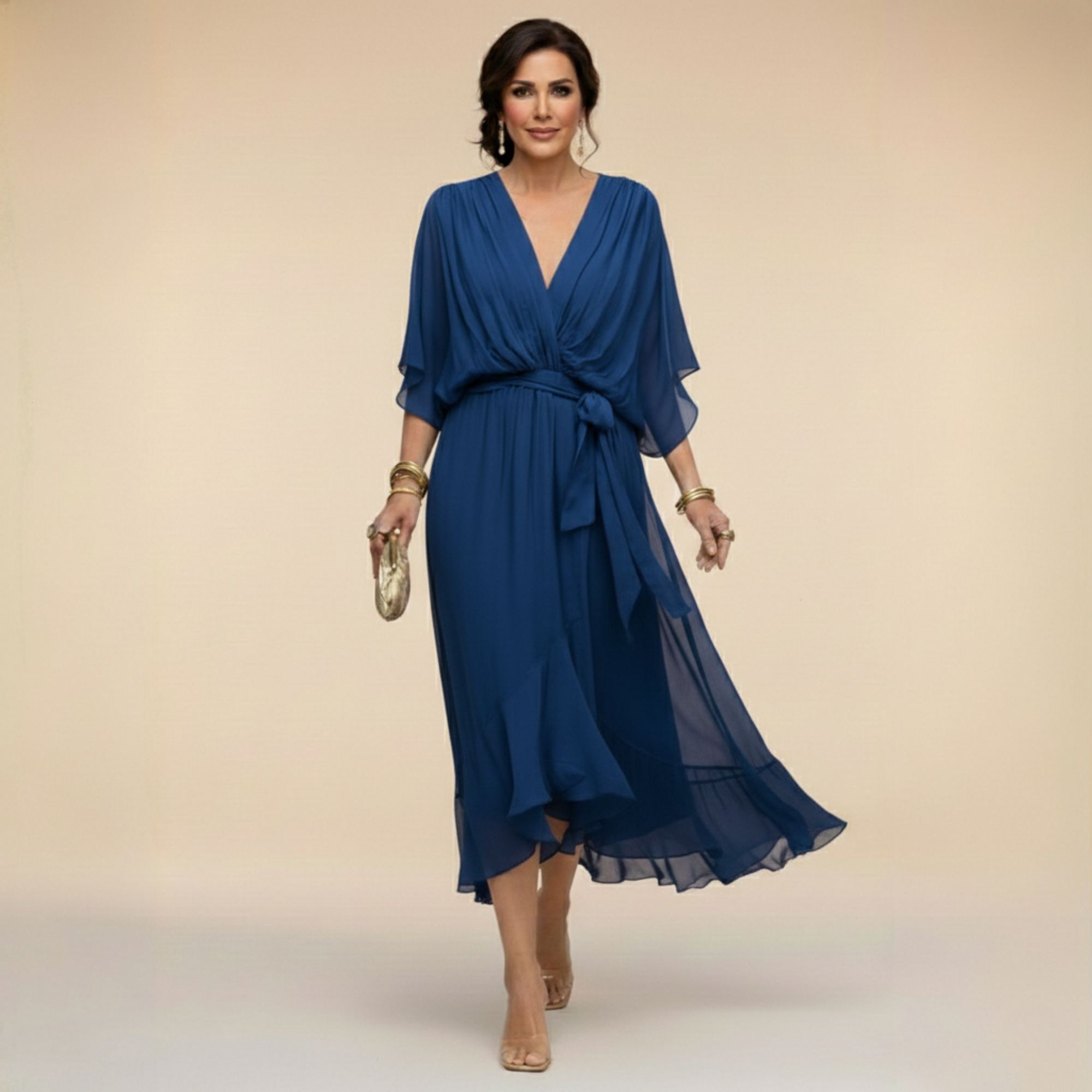 Monica | Abito in chiffon con scollatura a V