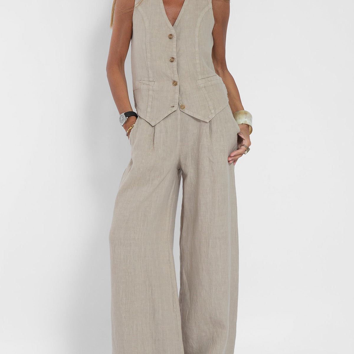 Aira - Completo Gilet Bottone & Pantalone Largo