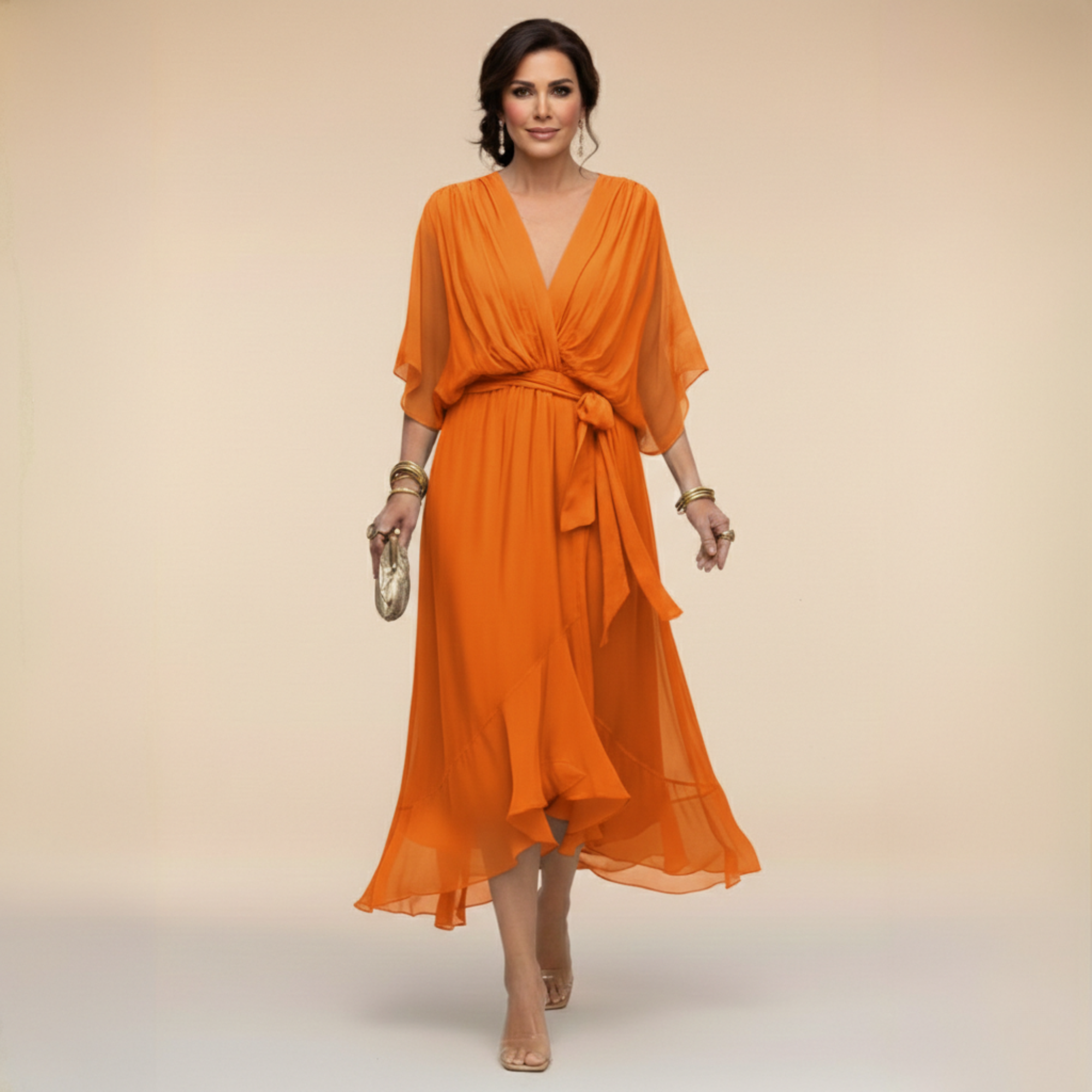 Monica | Abito in chiffon con scollatura a V
