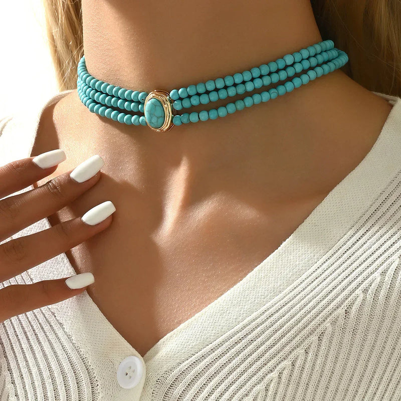 Collana Elegante Vintage in Turchese con Perline