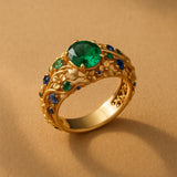 Anello in Cristallo Verde e Blu con Oro