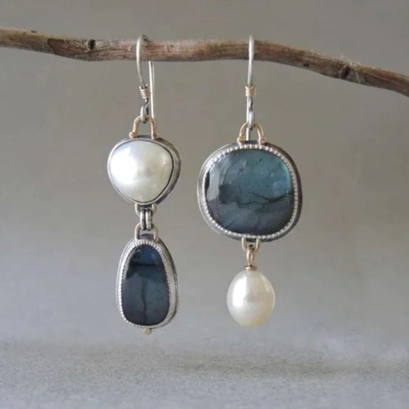 Orecchini Vintage in Pietra Blu e Perla