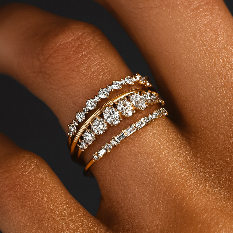 Set di Anelli in Zirconia Dorata Vintage