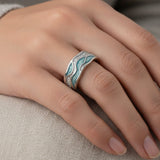 Anello Onde Argentate Turchese