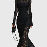 Monica | Abito Maxi Svasato in Pizzo Elegante