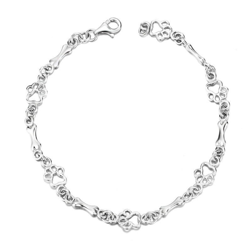 Bracciale con Charms a Forma di Zampa e Osso d'Argento
