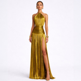 Emma | Abito halter metallico con schiena nuda