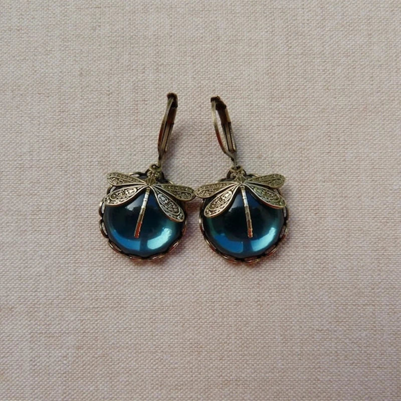 Orecchini a Forma di Libellula in Oro Antico