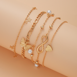 Set di cavigliere con charm in oro da 6 pezzi