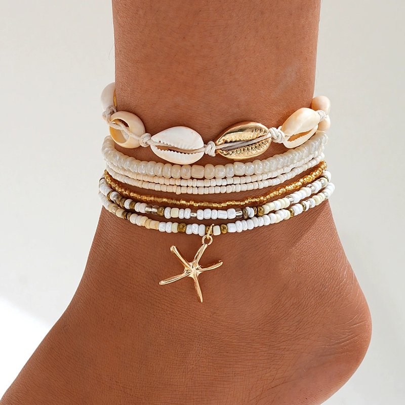 Set di cavigliere con stelle marine e conchiglie da 3 pezzi