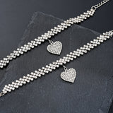Set di cavigliera e bracciale con cuore di strass 2 pezzi