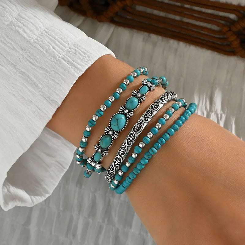 Set di Bracciali di Perline Turchesi Bohemian