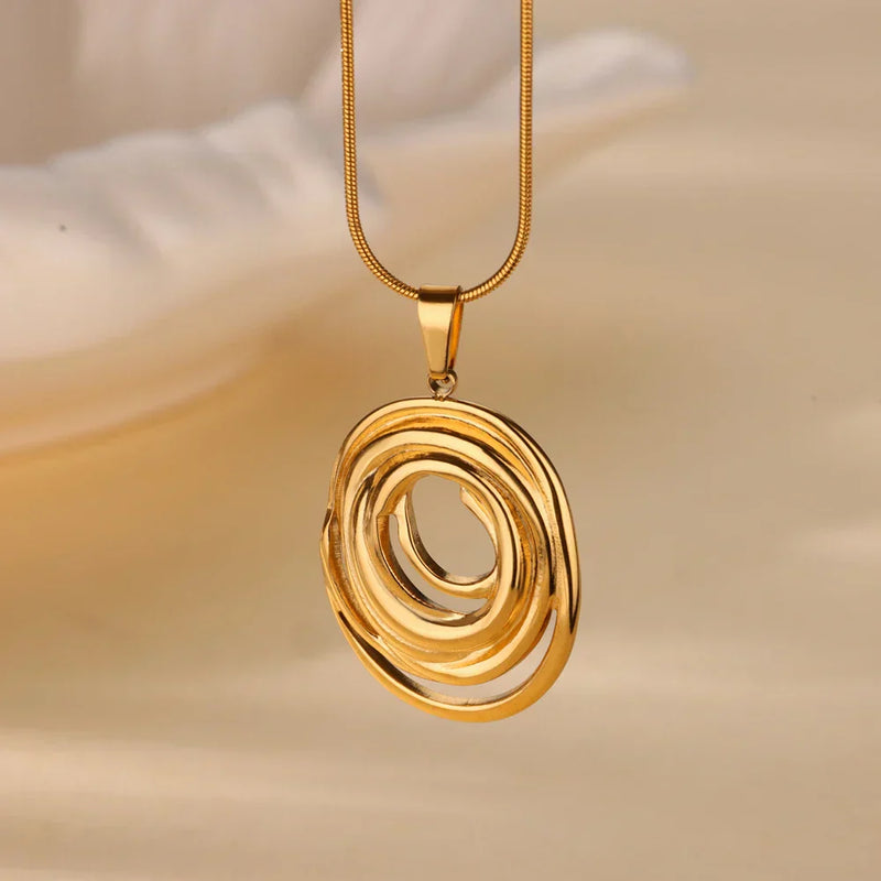 Collana Ovale Geometrica Vuota in Oro e Argento