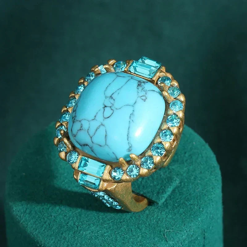Anello Vintage Art Deco Turchese Oro regolabile