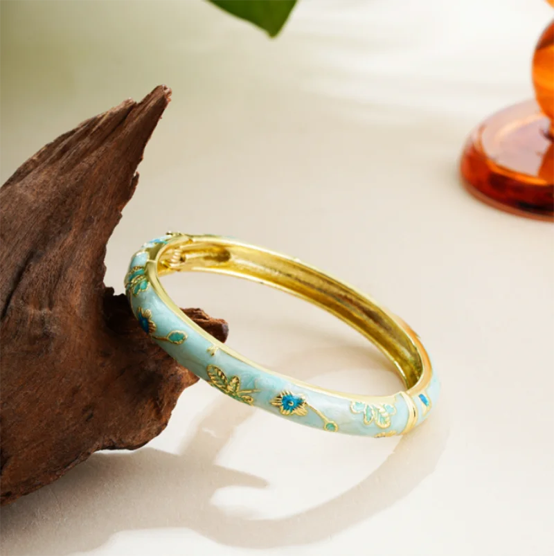 Bracciale Aperto Cloisonné Floreale Vintage