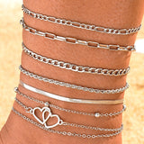 Set di Cavigliere Boho a Doppio Cuore da 7 Pezzi