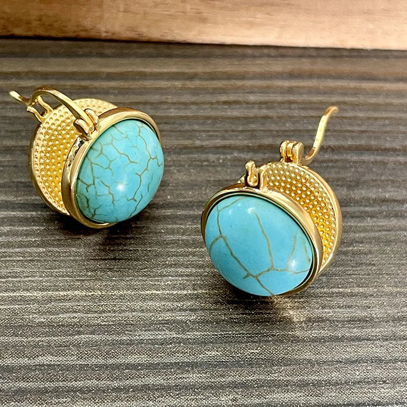 Orecchini a Perno Geometrici Vintage Eleganti Turchesi