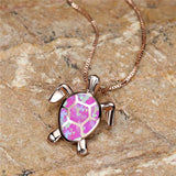 Vintage Gold Green Fire Opal Turtle Pendant Necklace