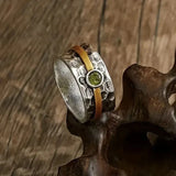 Anello in Argento Martellato con Oro e Peridoto