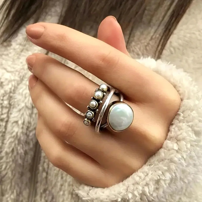 Set di Anelli Impilabili in Perla Argento