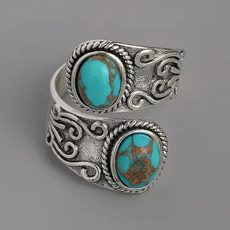 Anello a Fascia con Croce Vintage Elegante in Turchese