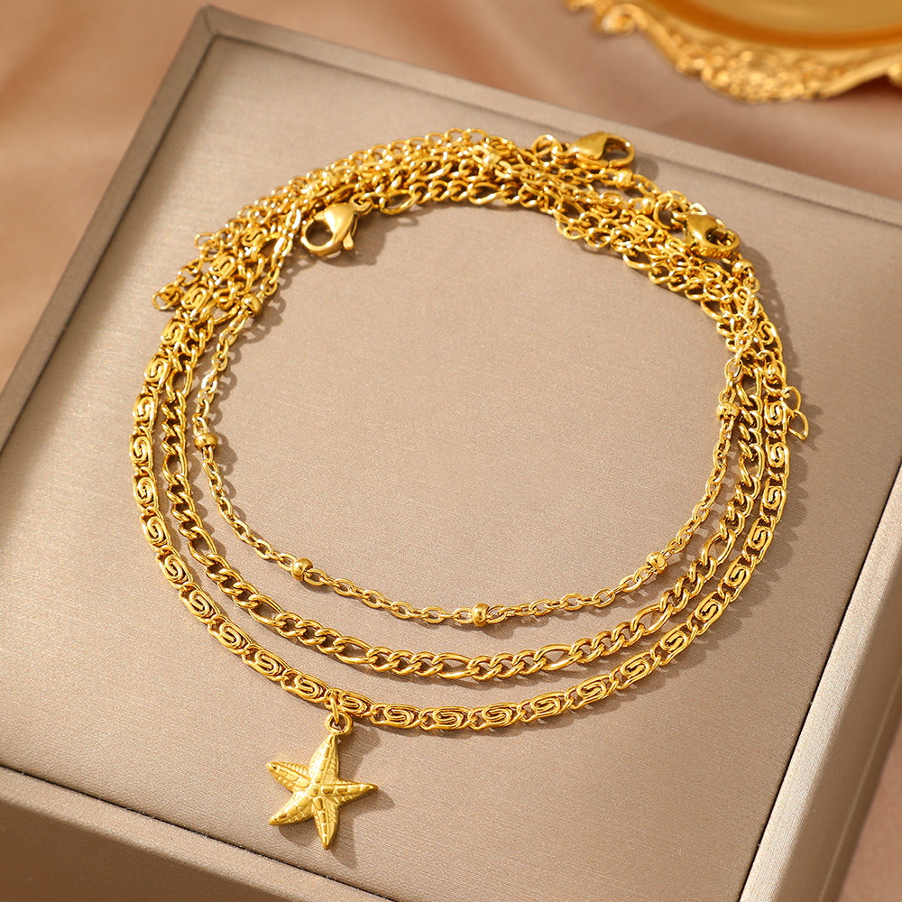 Set di cavigliera con charm a forma di stella marina da 3 pezzi