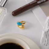 Anello con Pietra a Lacrima Turquoise Regolabile in Oro