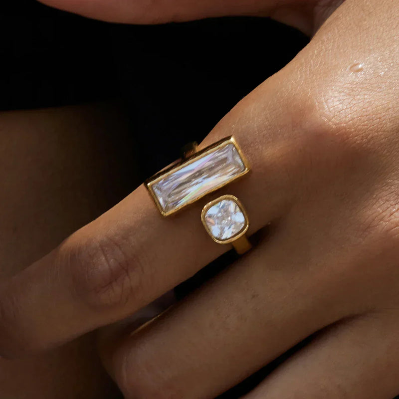 Anello Aperto Duo Baguette Geometrico