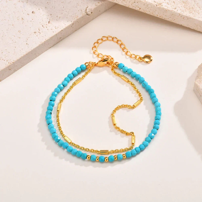 Bracciale in Oro Doppia Catena con Turchese