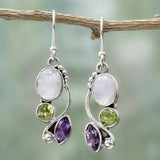 Luminous Drop Earrings in Moonstone, Amethyst, and Peridot