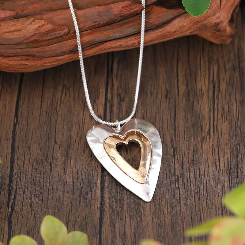 Collana con Pendente a Cuore in Argento e Oro Vintage