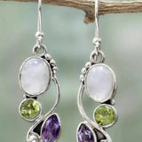 Luminous Drop Earrings in Moonstone, Amethyst, and Peridot