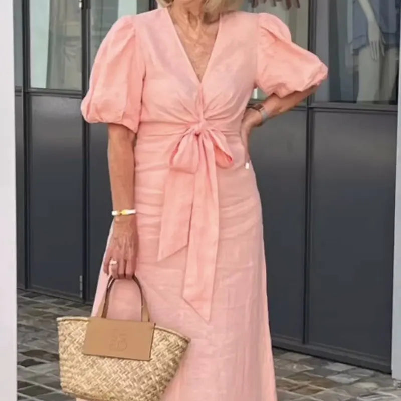 LYNORA | ABITO MIDI ELEGANTE CON SCOLLO A V