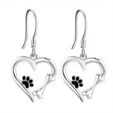 Orecchini a Goccia in Argento con Design a Cuore e Zampa