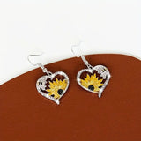 Orecchini Pendenti a Cuore in Stile Vintage Boho con Girasole e Ape