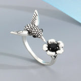 Anello Aperto Colibrì e Fiore