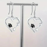 Orecchini a Goccia in Argento con Design a Cuore e Zampa